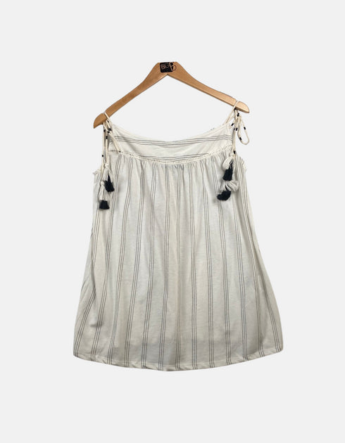 Boho Striped Off-Shoulder Dress with Tassel Details